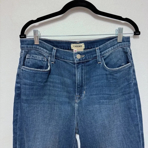 NWOT L’AGENCE Sada Jeans - High-Rise Cropped Stretch Distressed Denim Jeans - Picture 5 of 10